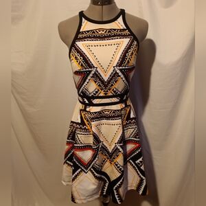 🍍Massimo Geometric Patterned Dress - Black, White, Yellow, Red Size XS